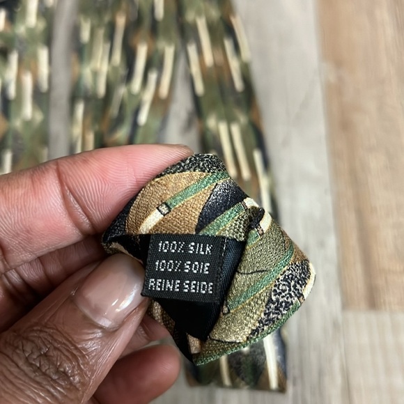 Pavia Tie - 100% Silk - Made in Italy Retro Design Green Tan Black - Picture 5 of 6